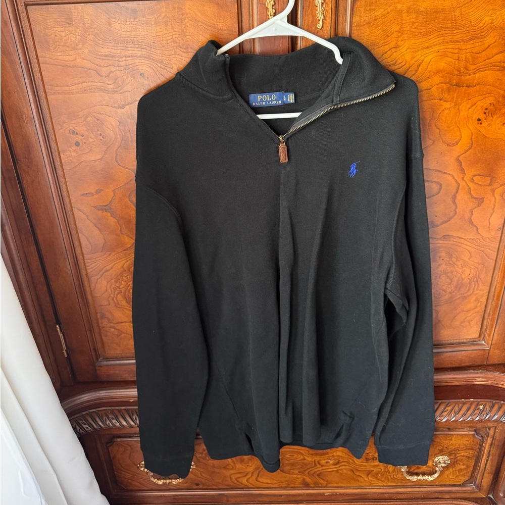 Ralph Lauren Black Half-Zip Sweater with Blue Pony